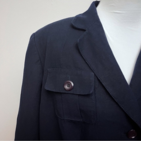 Vintage Emily… Navy Blue Linen Blend Single Button Lapel Blazer Jacket Size 14W - Picture 2 of 9